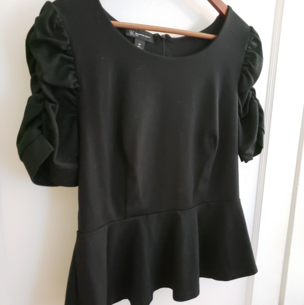 INC | PM black peplum top with puffy sleeves - Picture 6 of 8